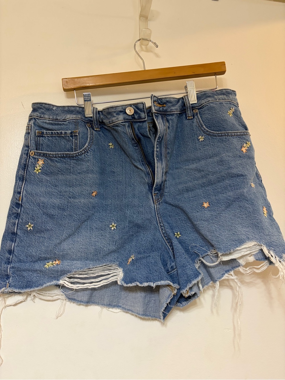 American Eagle Outfitters Blue Denim Shorts with Multicolor Star Embroidery